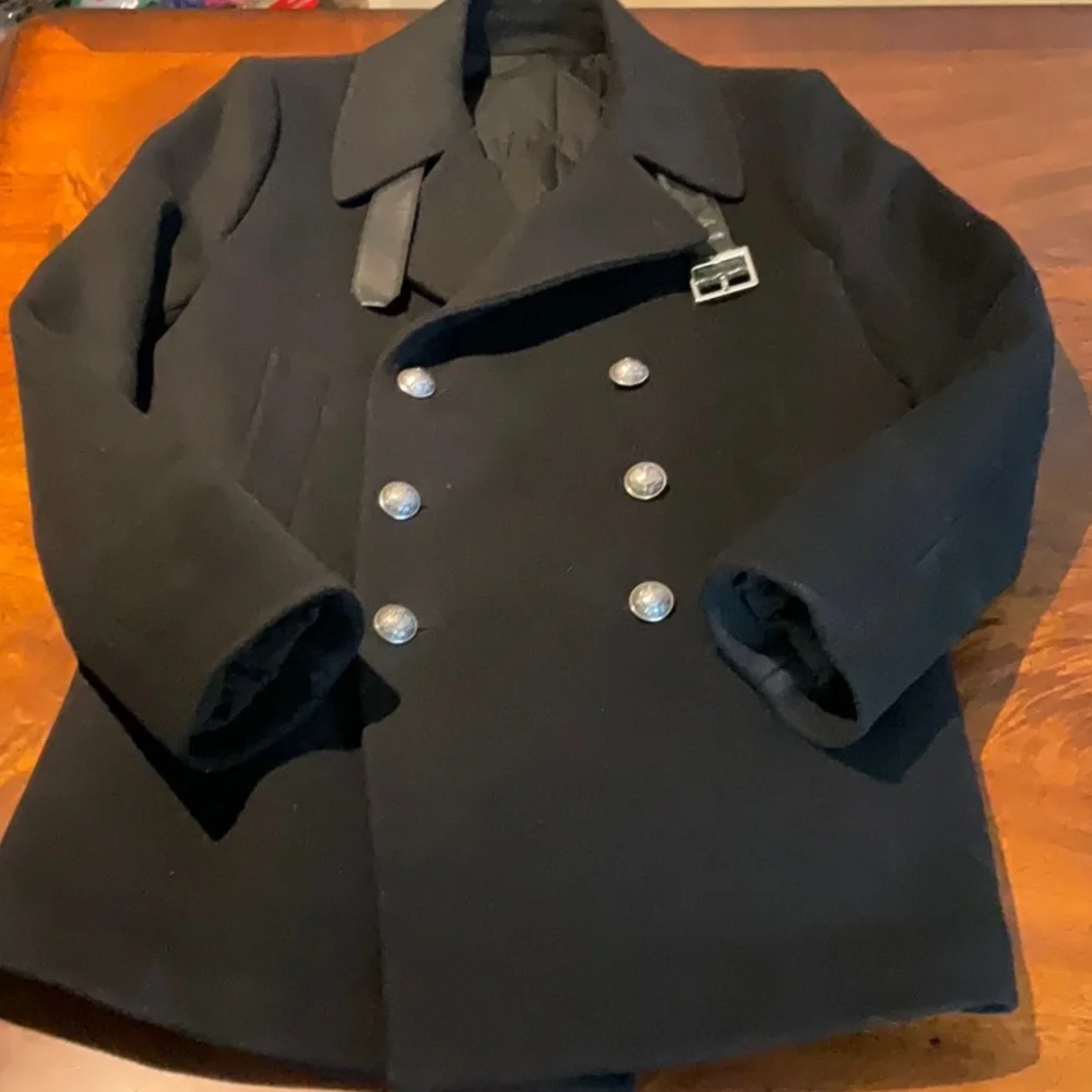 BALMAIN MEN'S 54 BLACK PEA COAT JACKET - Picture 3 of 16